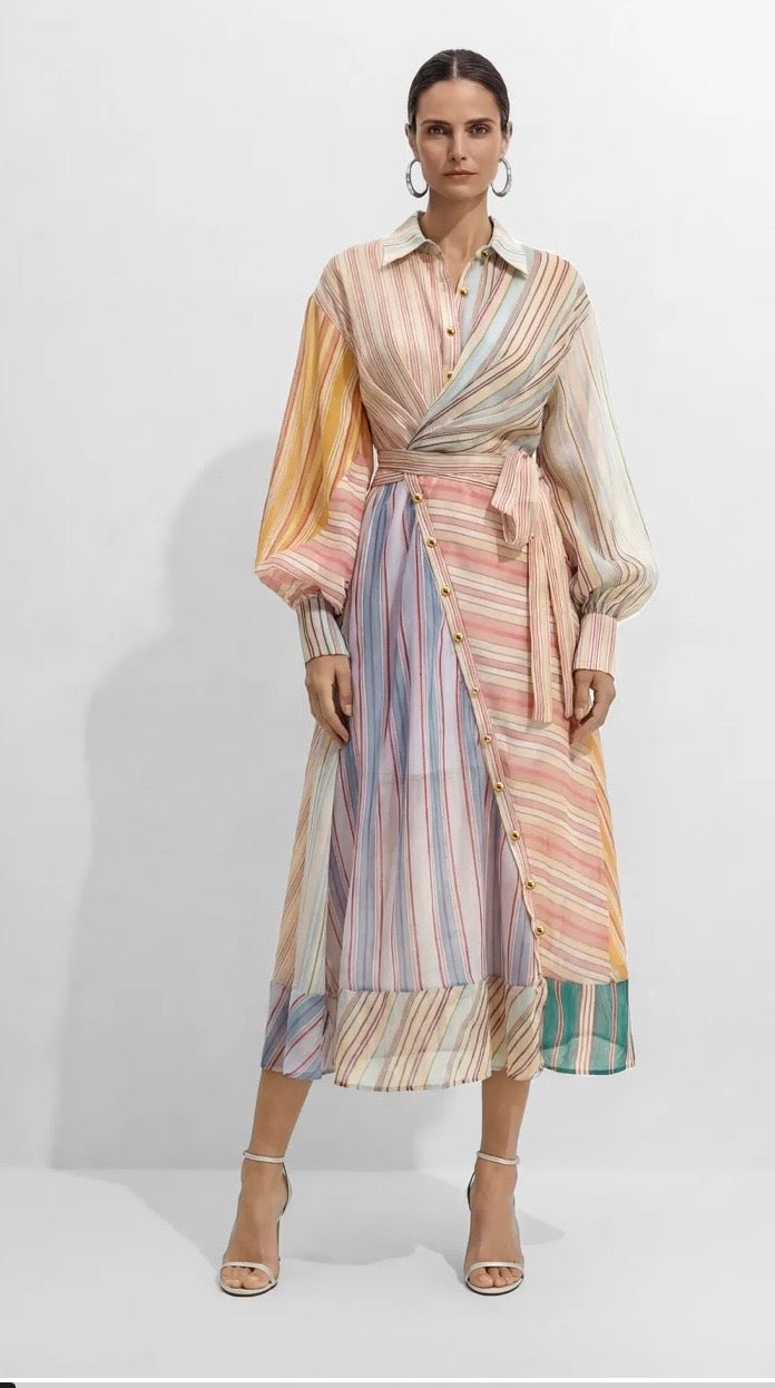 Maxi Dress a maniche puff a righe multiple