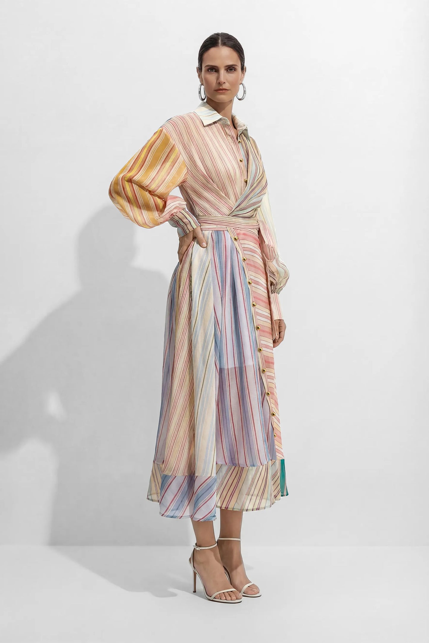 Maxi Dress a maniche puff a righe multiple
