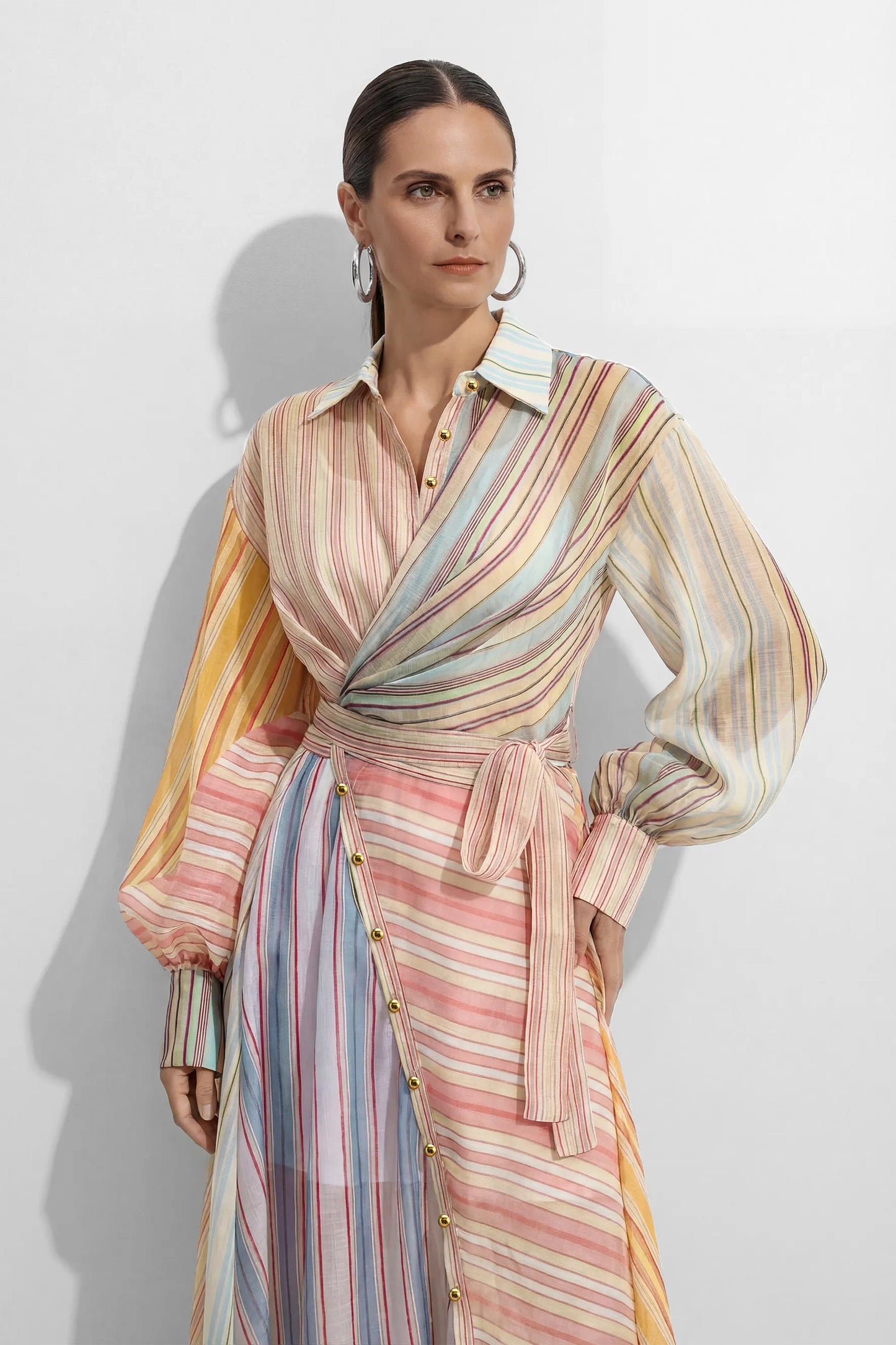 Maxi Dress a maniche puff a righe multiple