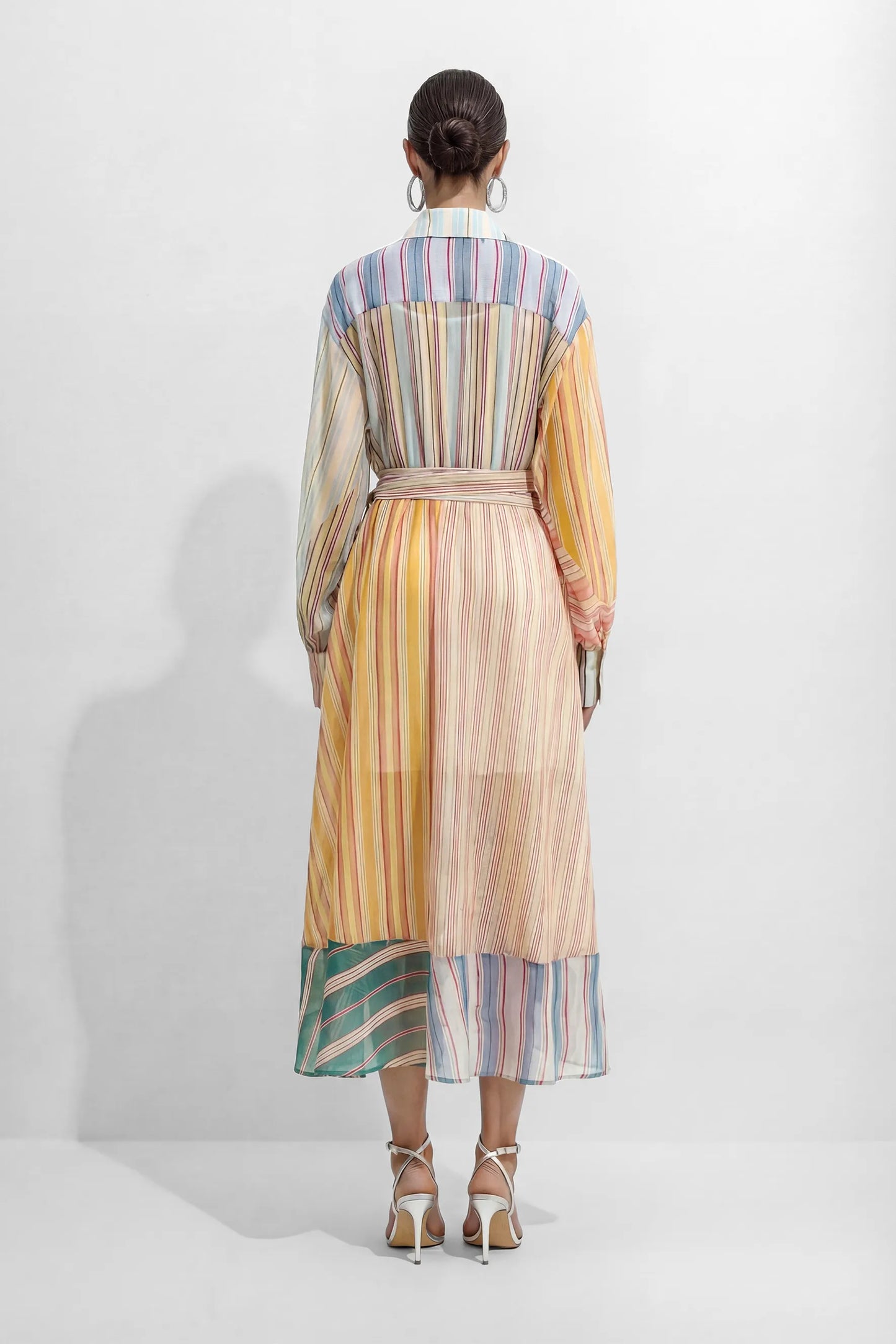 Maxi Dress a maniche puff a righe multiple